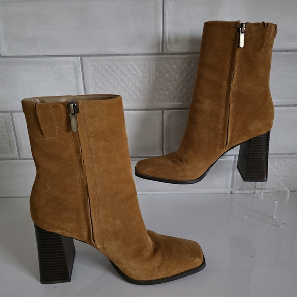 Sam Edelman 7.5 Old Money Contemporary Tan Suede Square Toe Ivette Boots - Picture 4 of 15
